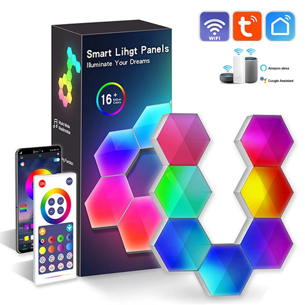 LÁMPARA DE PARED INTELIGENTE WIFI HEXAGONAL 6 PIEZAS - 4