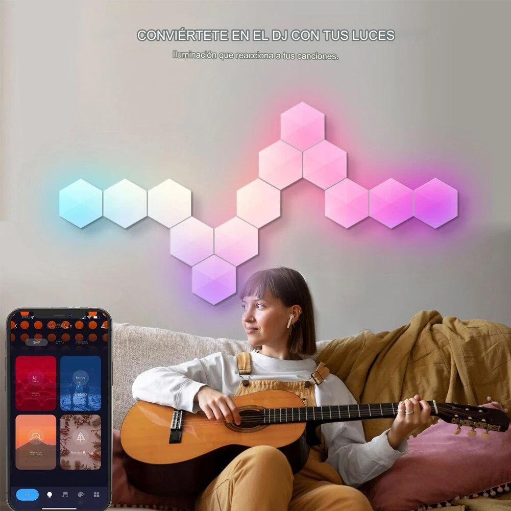 LÁMPARA DE PARED INTELIGENTE WIFI HEXAGONAL 6 PIEZAS - 7
