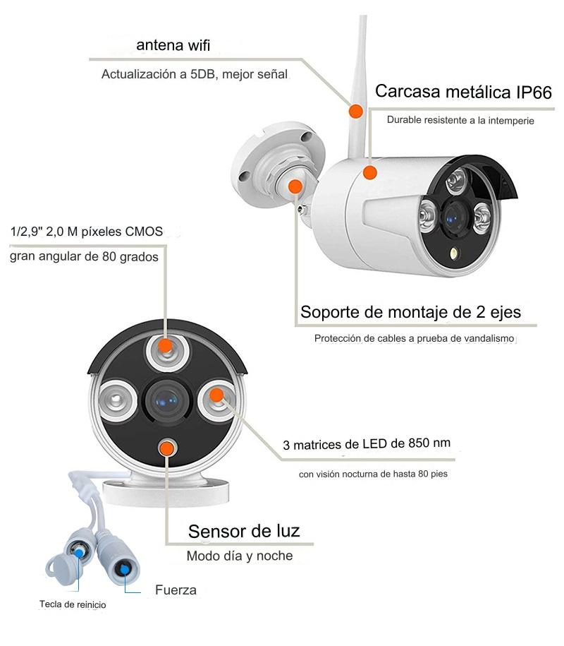 NVR 4CH + 4 CÁMARAS WI-FI 2.0MP - 6