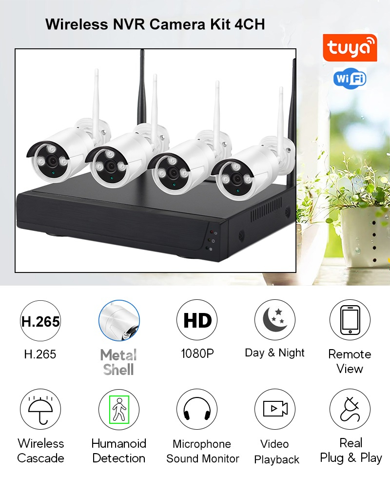 NVR 4CH + 4 CÁMARAS WI-FI 2.0MP - 7