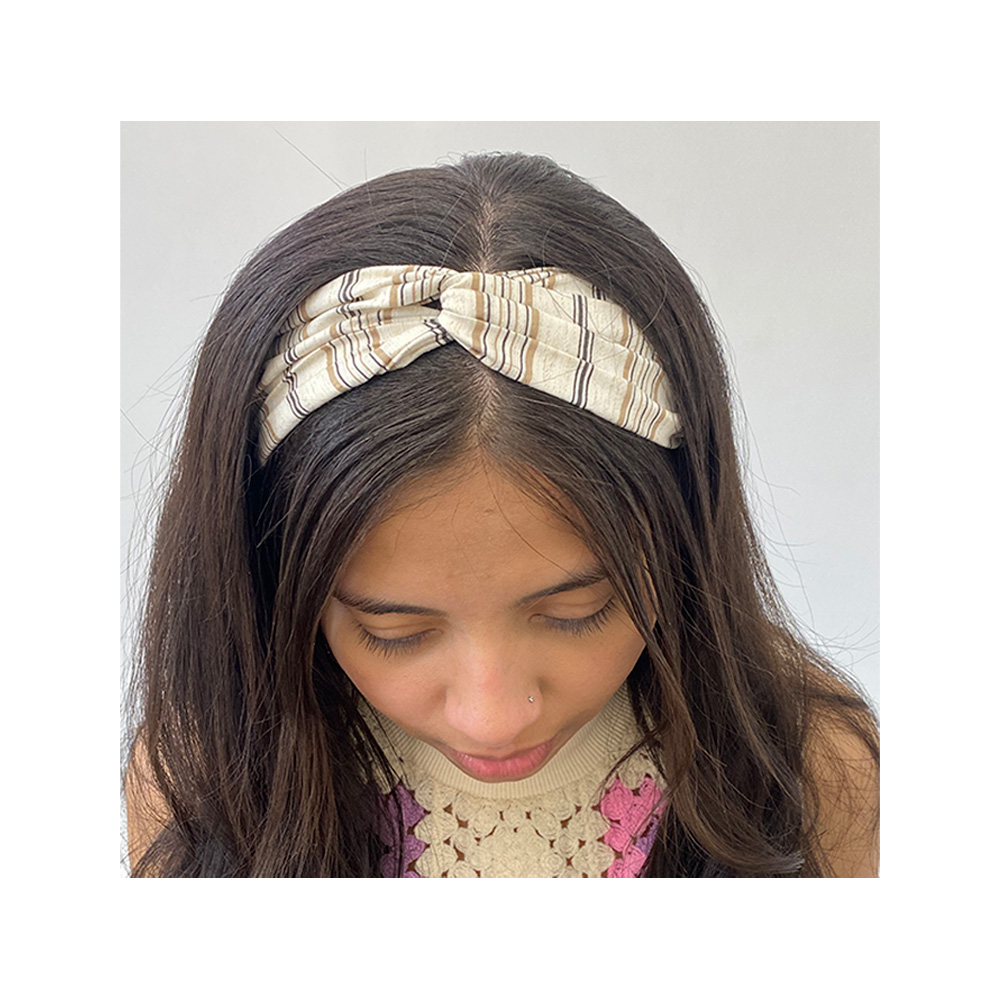 CINTILLO ELASTICO PARA CABELLO RAYAS COLOR IVORY - 2