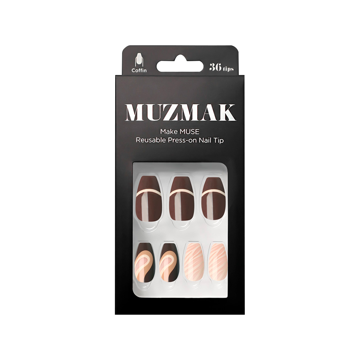 UÑAS POSTIZAS MUZMAK PRESS ON CAFE MOCHA COFFIN 36 UND - 1
