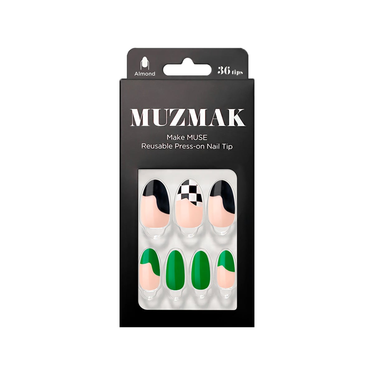 UÑAS POSTIZAS MUZMAK PRESS ON GREEN WAVE ALMOND 36 UND - 1