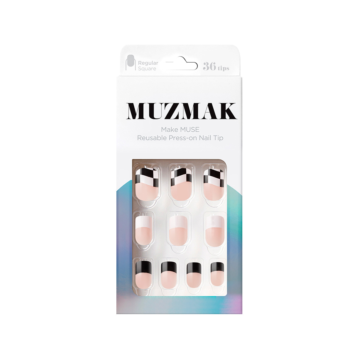MUZMAK - UÑAS PRESS ON CHECKERBOARD WAVE REGULAR SQUARE 36 U. - 1