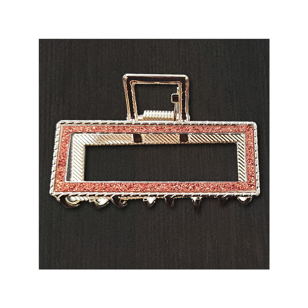 TRABA ACERO BESTY METÁLICA GARRA RECTANGULAR BRILLO PARA CABELLO COBRE - 1