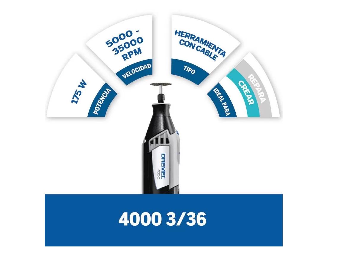 HERRAMIENTA DREMEL 4000 3 ADITAMENTOS Y 36 ACCESORIOS - 5