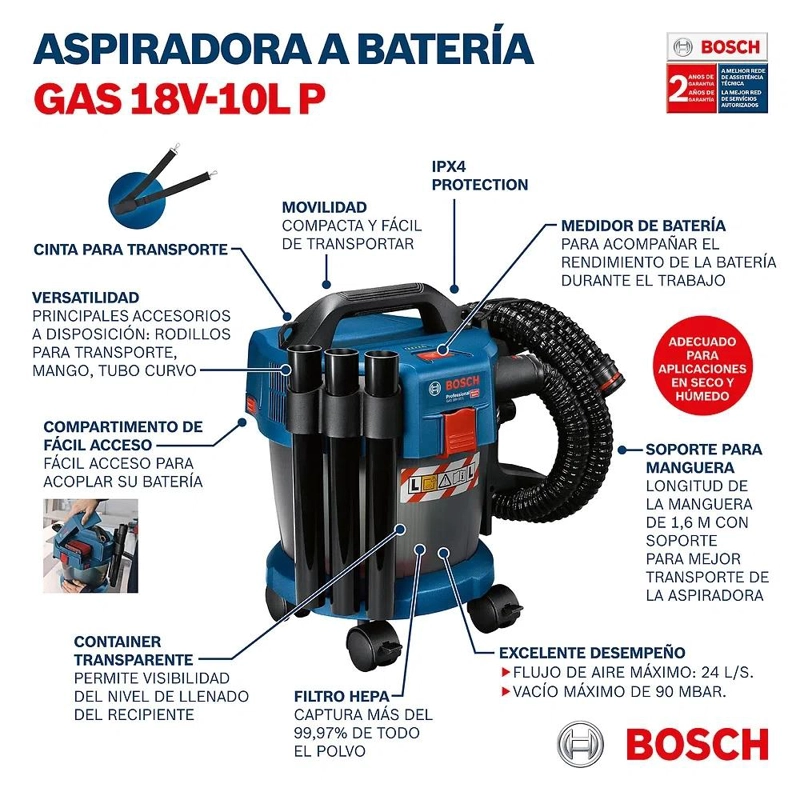 ASPIRADORA BOSCH INAL. POLVO GAS 18V-10LT PREM - 5