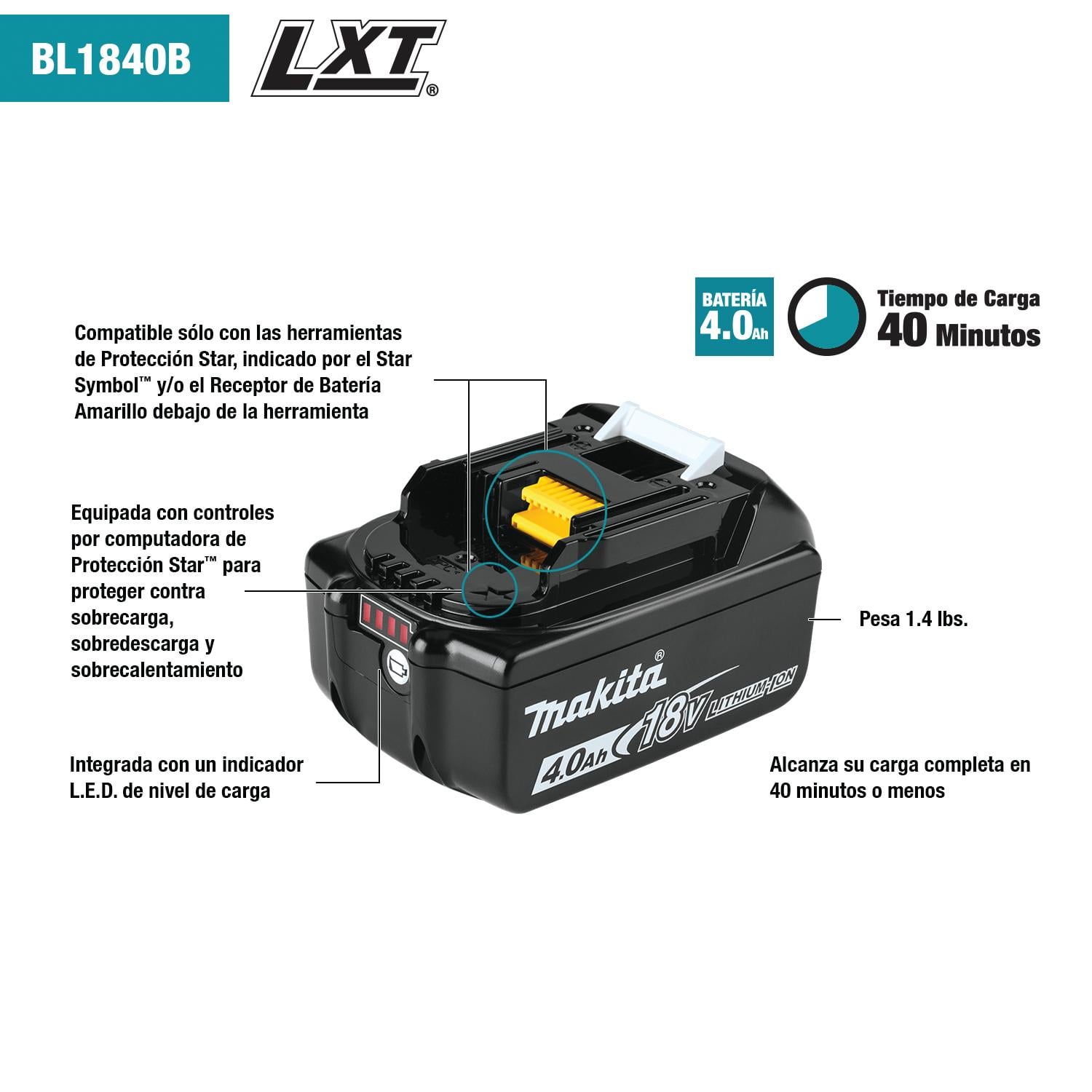 BATERIA MAKITA BL1840B 18V 4.0AH LI-ION SIN CAJA - 2