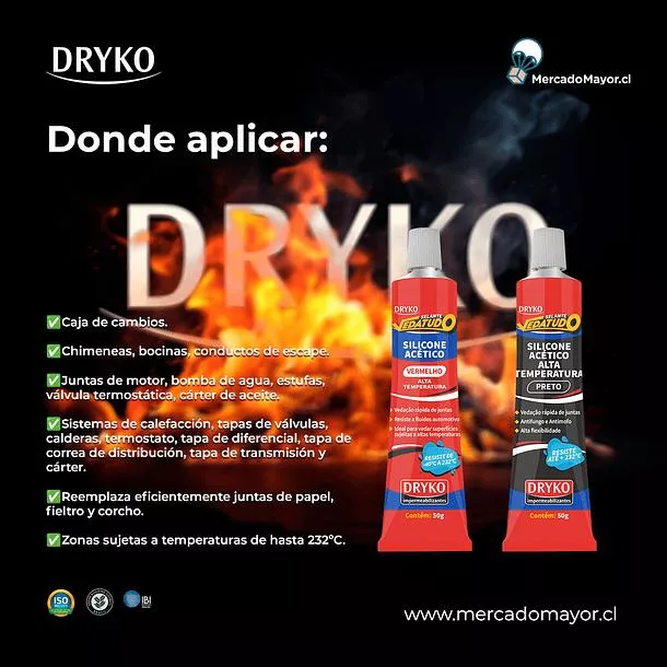 SILICONA ACÉTICO ALTAS TEMPERATURAS DRYKO VEDATUDO 50G ROJO - 2