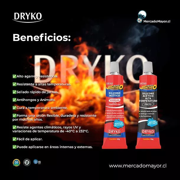 SILICONA ACÉTICO ALTAS TEMPERATURAS DRYKO VEDATUDO 50G ROJO - 3