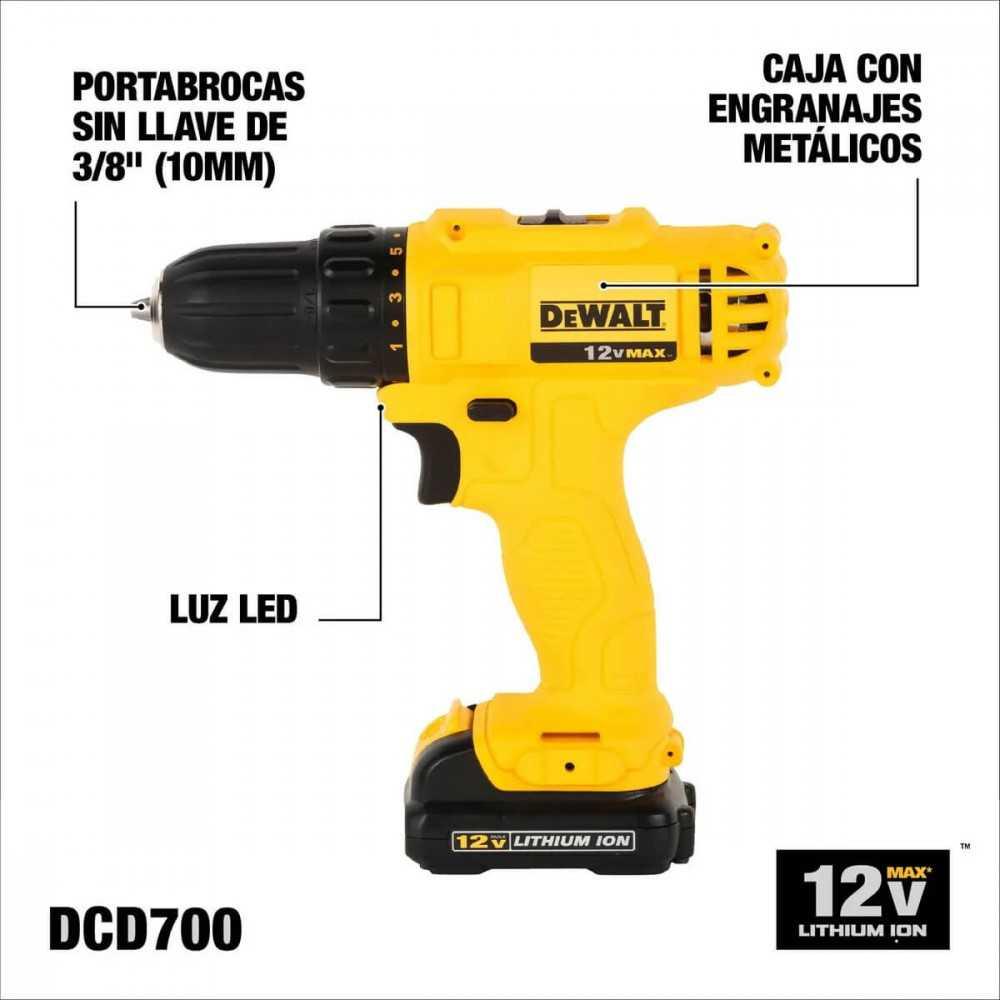 KIT DEWALT DCD700LC1 -KIT TALADRO ROTACION 12V + BAT. 1.3AH + ACC. DWMTC15 + MALETÍN 15L - 3