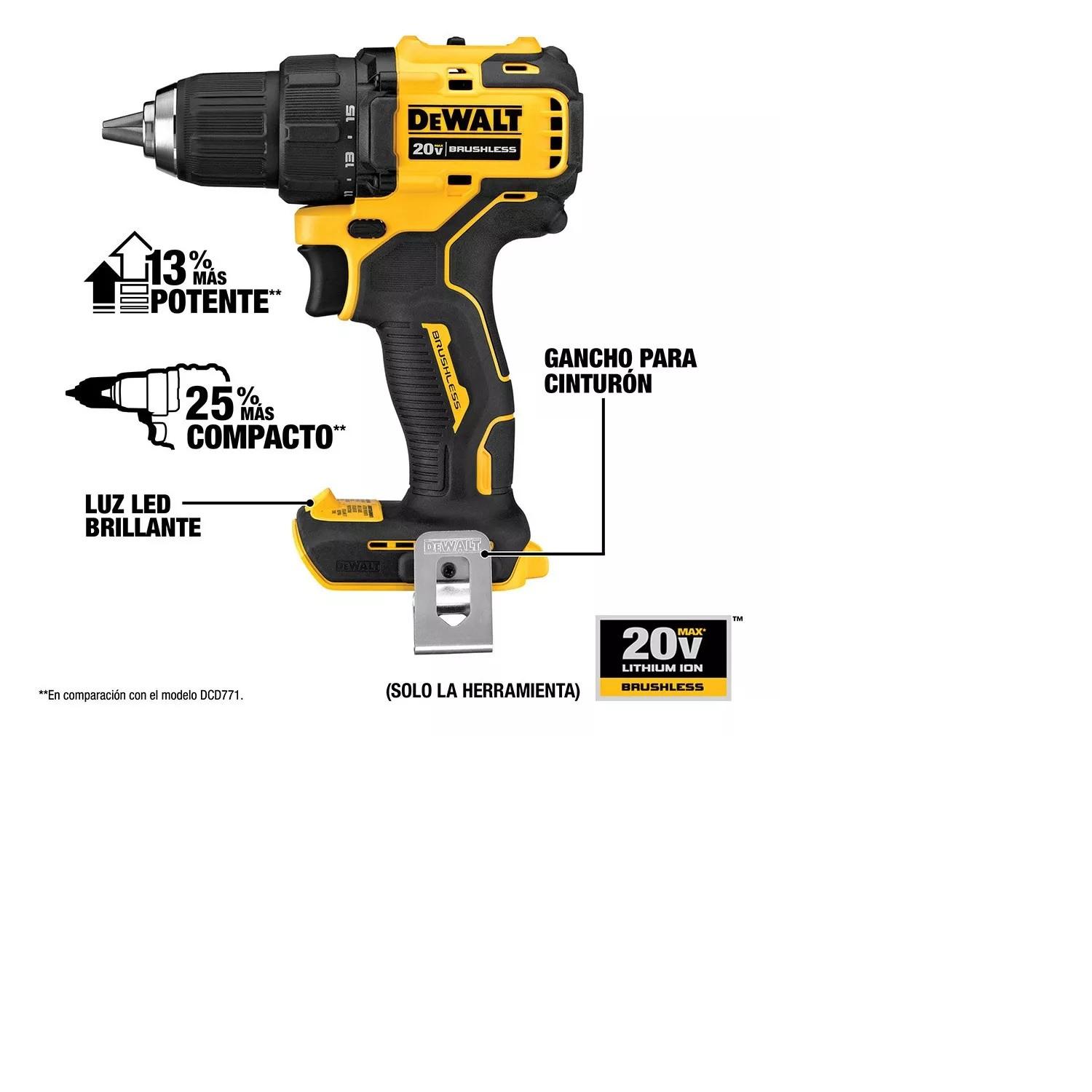 TALADRO ATORNILLADOR DEWALT DCD708D2-B2 ATOMIC 20V 1/2' + 2 BAT. 2.0AH +1 CARG - 2