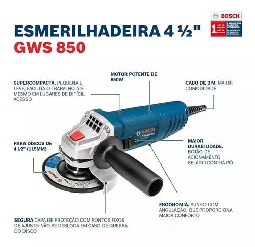 ESMERIL ANGULAR BOSCH GWS 850 - 850W + ALICATE - 3