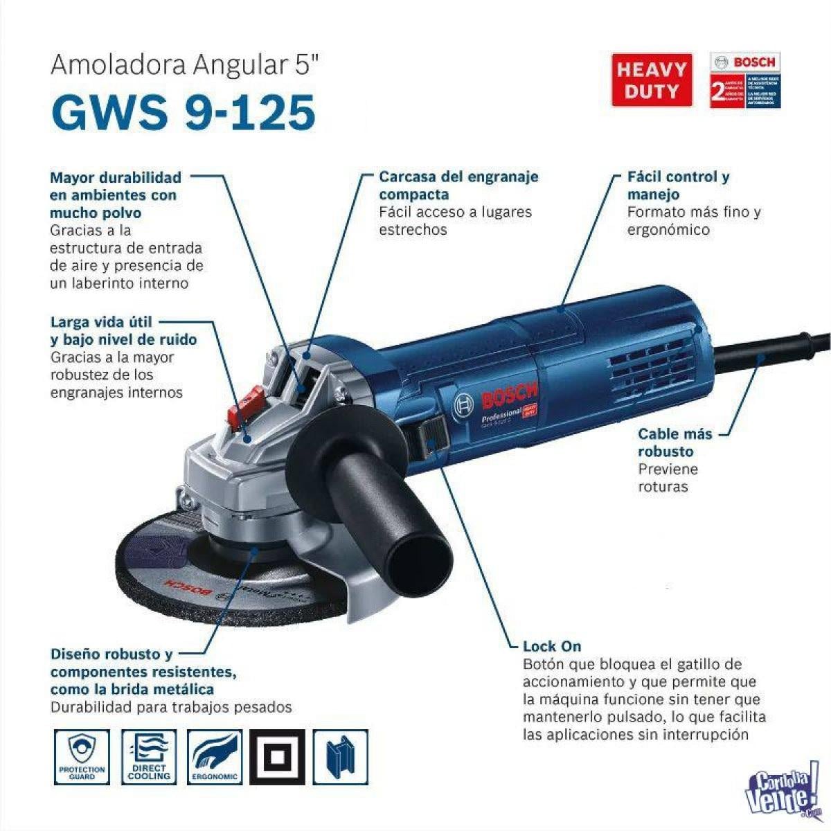 ESMERIL ANGULAR BOSCH GWS 9-125 S 5' 900W VELOCIDAD REGULABLE - 2