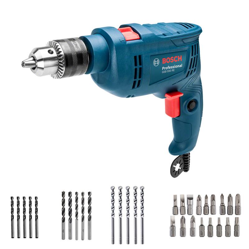 TALADRO IMPACTO BOSCH GSB 550 RE + 34 ACCESORIOS - 1