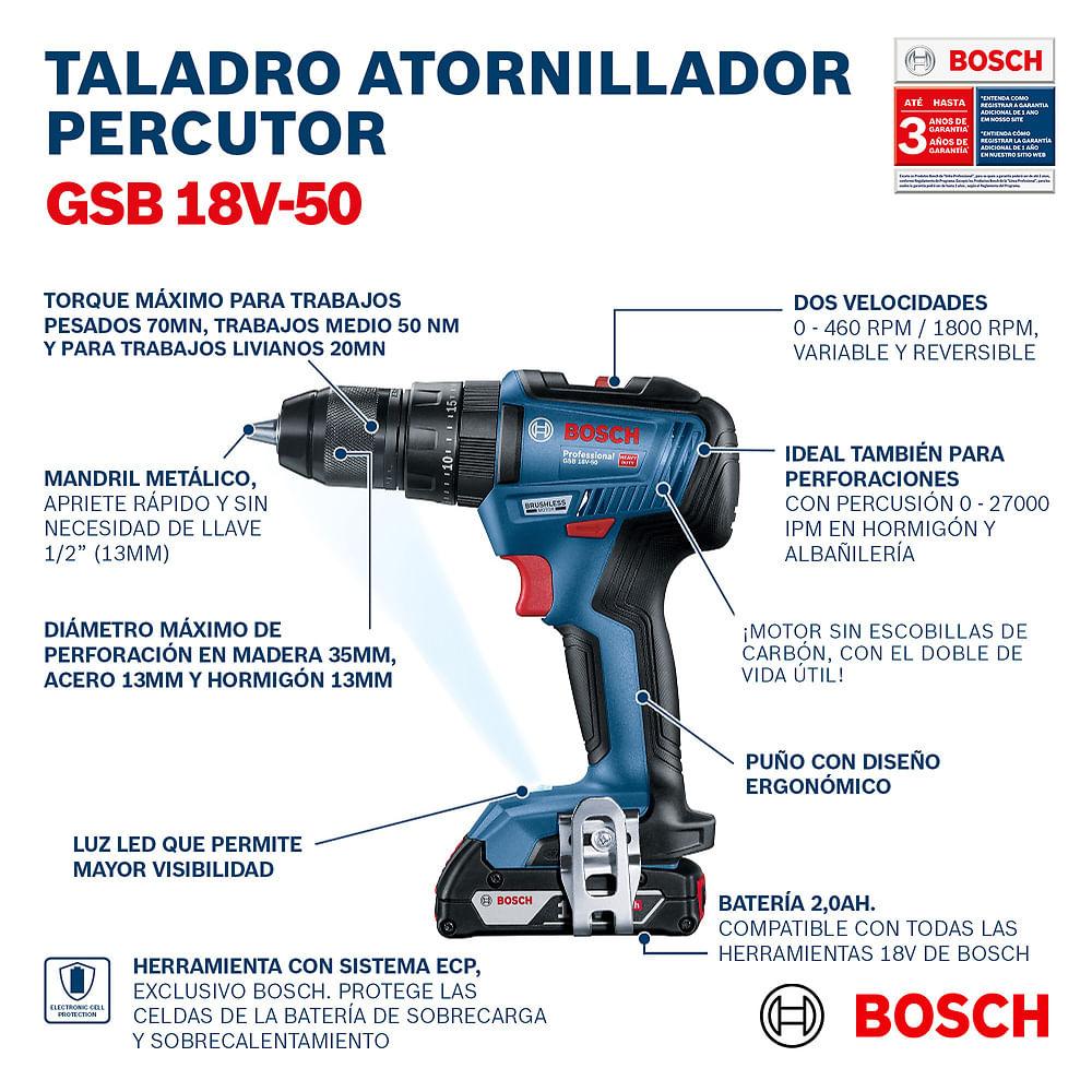 TALADRO PERCUTOR ATORNILLADOR BOSCH 18V-50 +BAT +CARG - 9