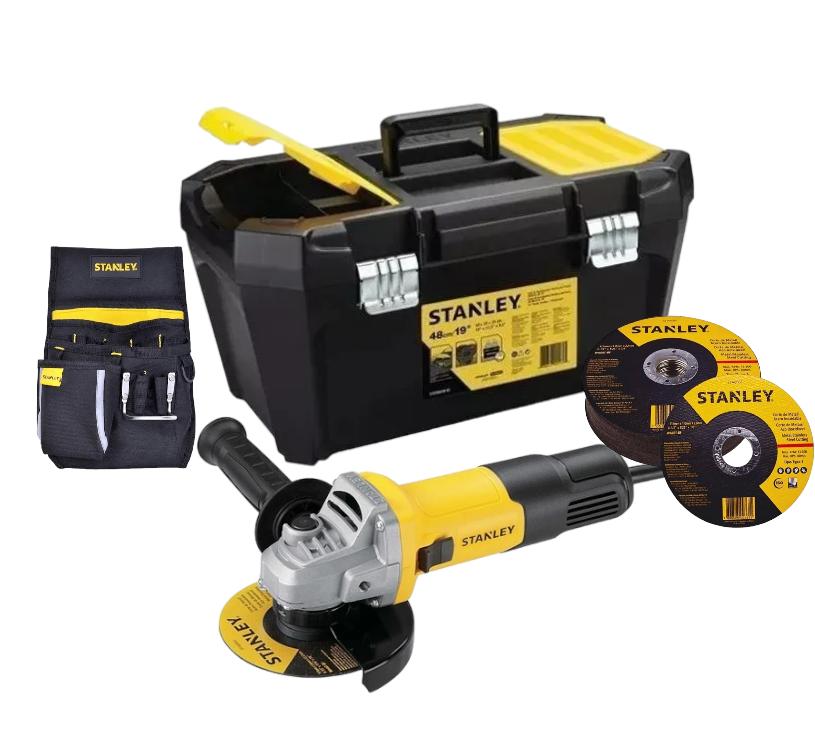 KIT STANLEY SG7115V10-KIT ESMERIL 4.1/2' 750W +10 DISCOS+BOLSA HERRAMIENTAS + CAJA PLASTICA 19' - 1