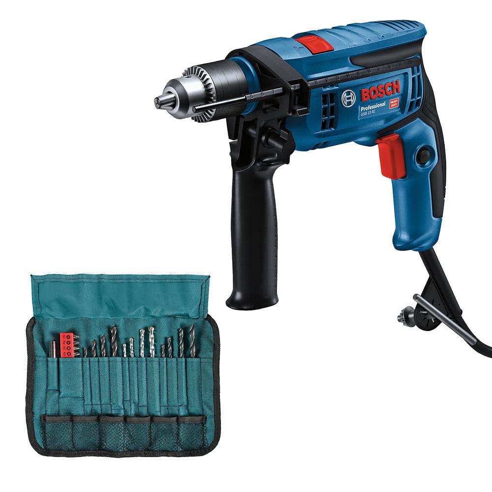 TALADRO PERCUTOR ATORNILLADOR BOSCH GSB 13 RE 650W + 23 ACC - 1