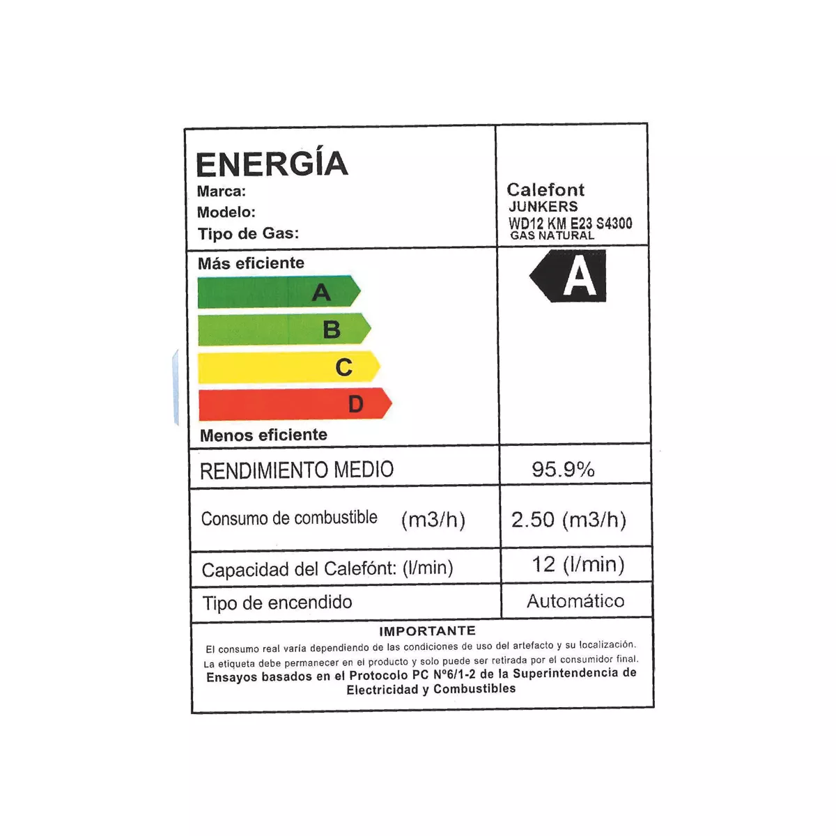 CALEFON JUNKERS GAS NATURAL 12 LITROS TIRO FORZADO WTDE12-KME 23 - 3