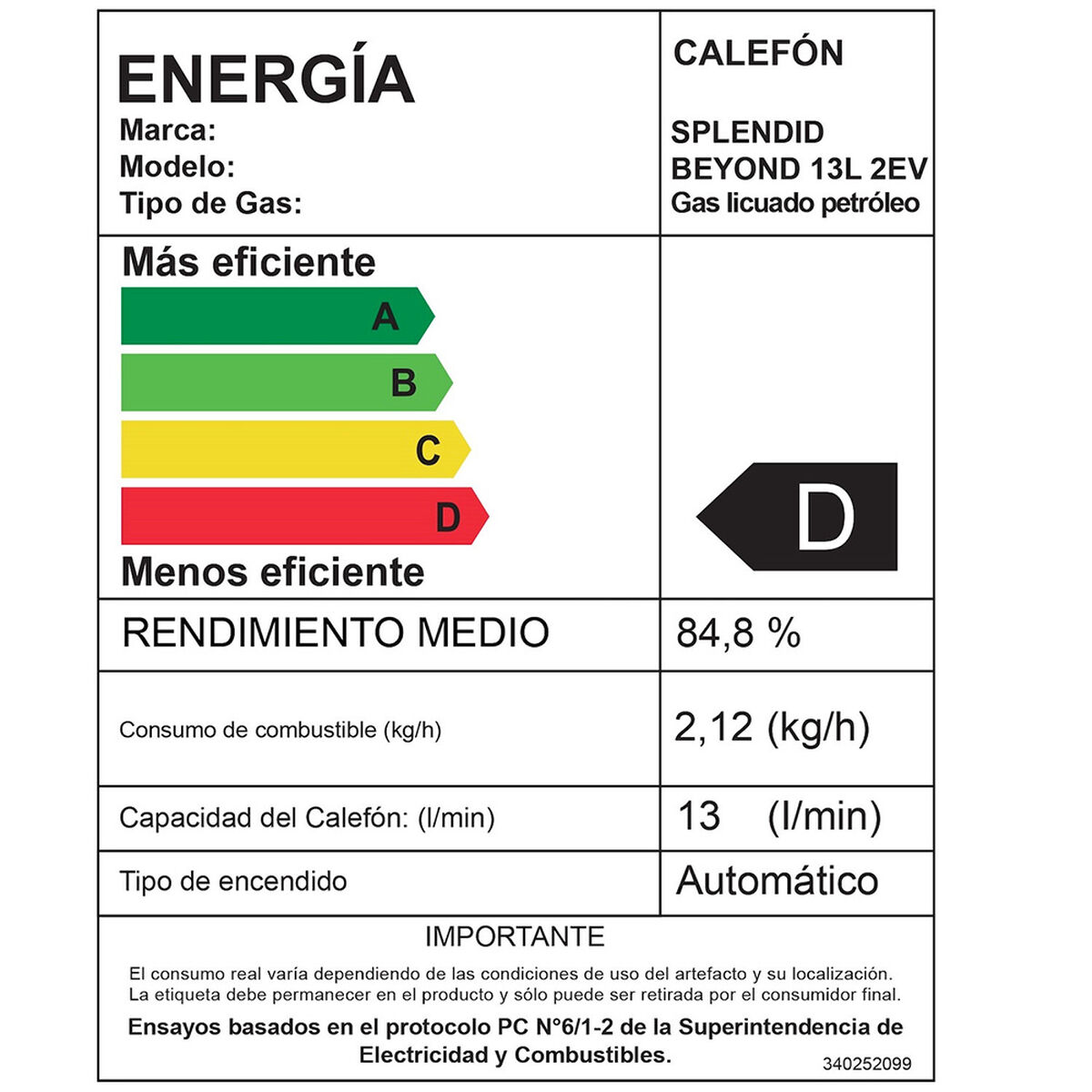 CALEFONT SPLENDID GAS LICUADO MASTER TIRO NATURAL 13L - 3