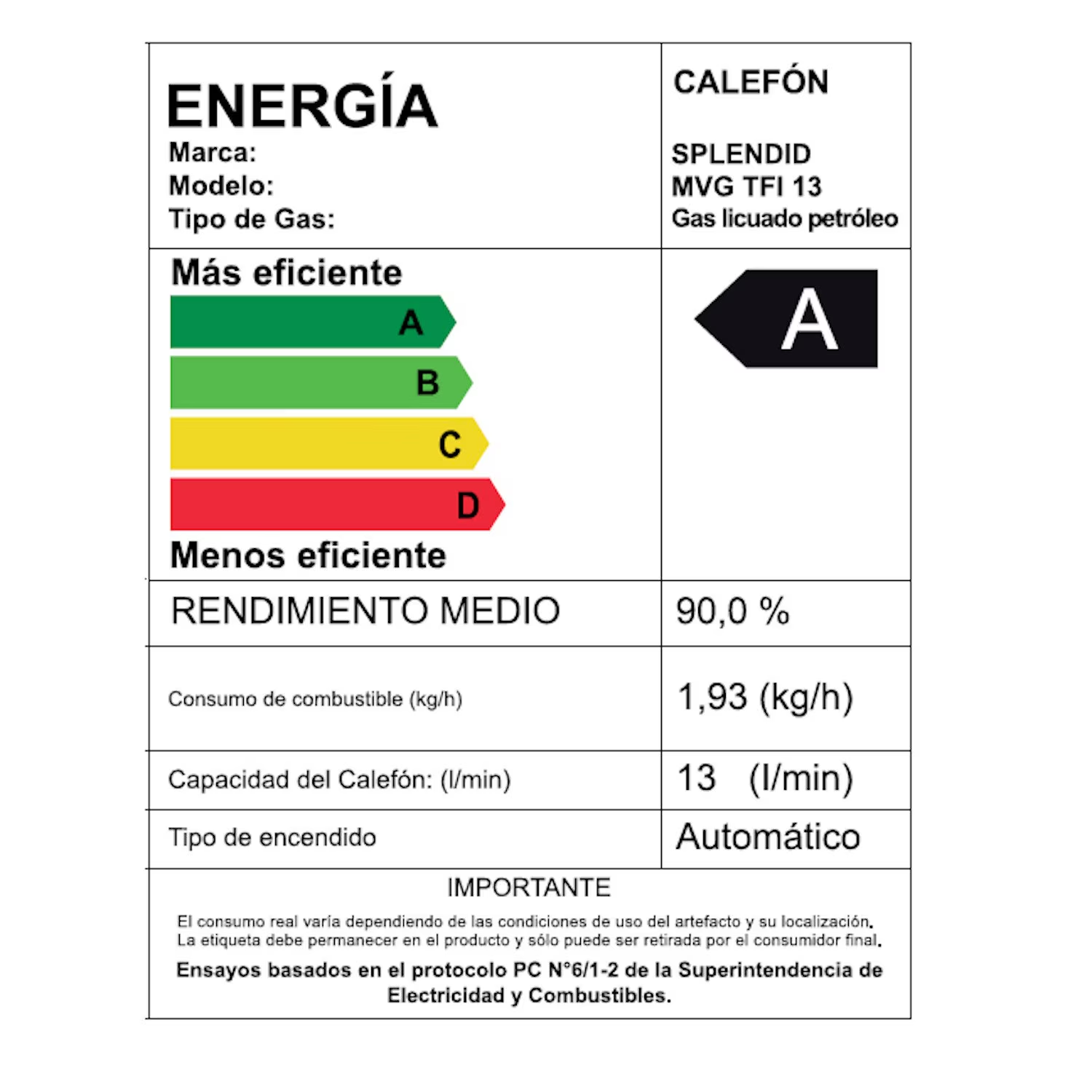 CALEFON SPLENDID 13L GAS LICUADO MASTER TIRO FORZADO ION - 3