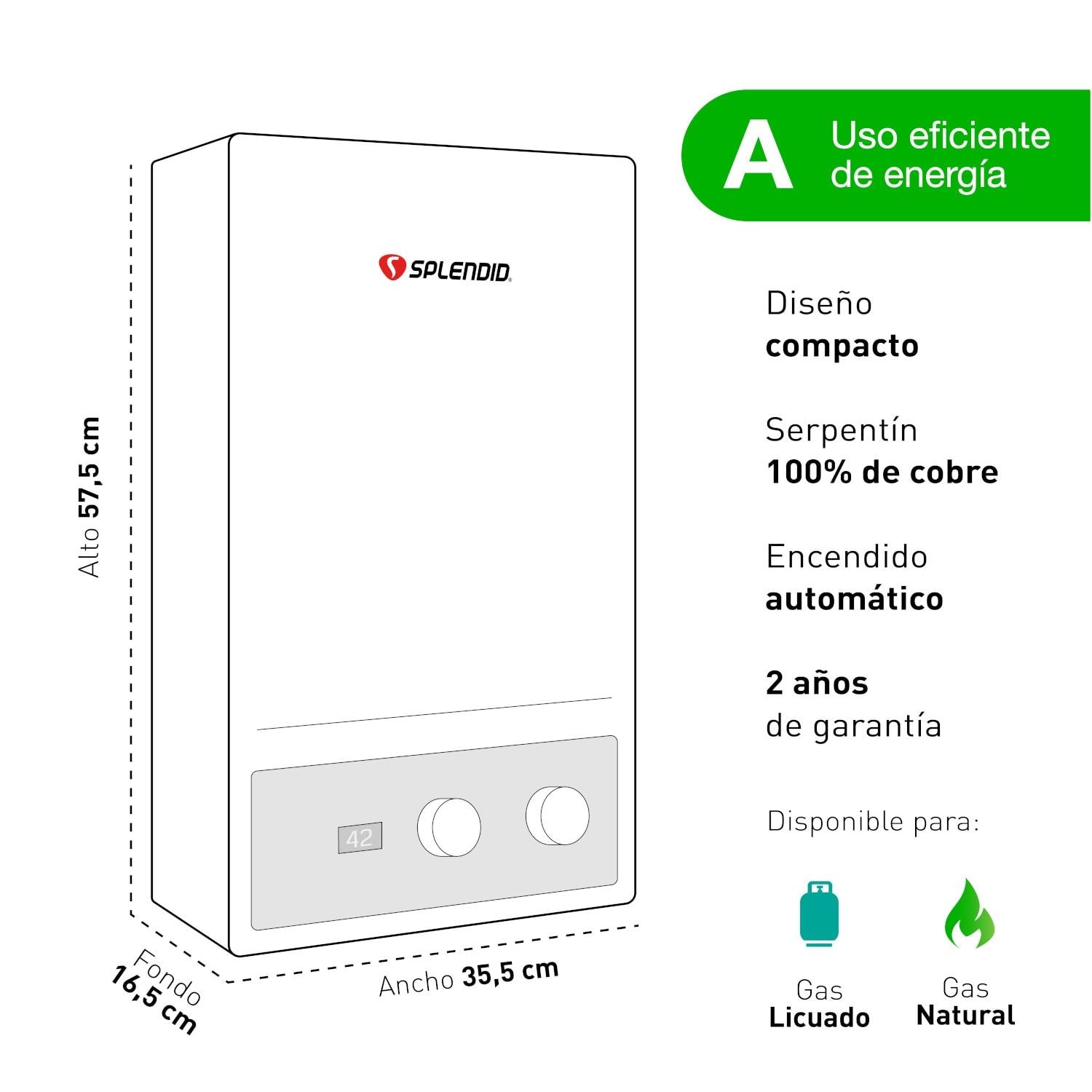 CALEFON SPLENDID 13L GAS LICUADO MASTER TIRO FORZADO ION - 9