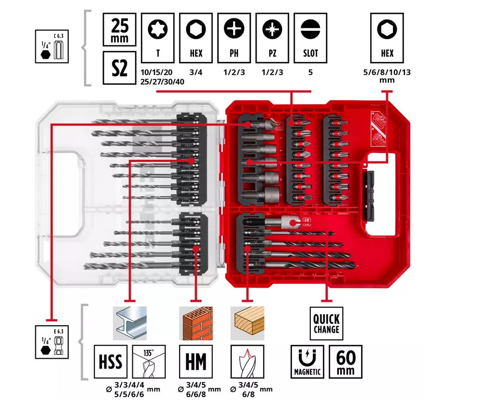 SET ACCESORIOS EINHELL L-CASE 40 PZ PUNTAS - DADOS-BR - 3