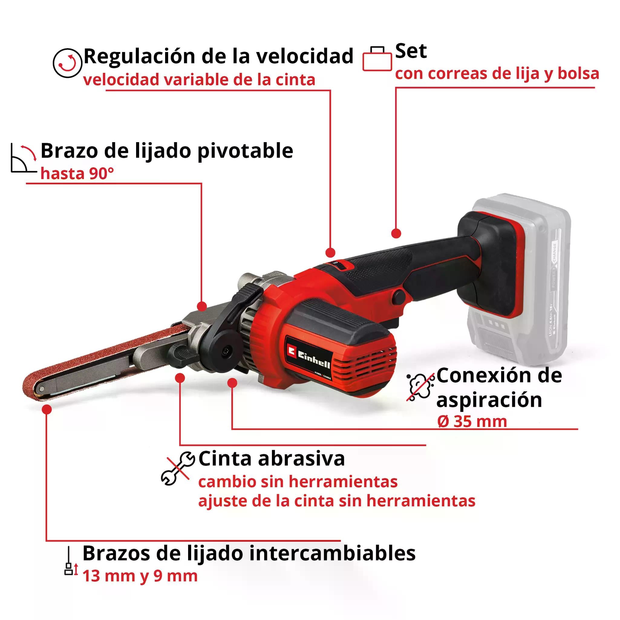 MINI LIJADORA DE BANDA EINHELL TE-BF 18 LI - SOLO 18V - 3