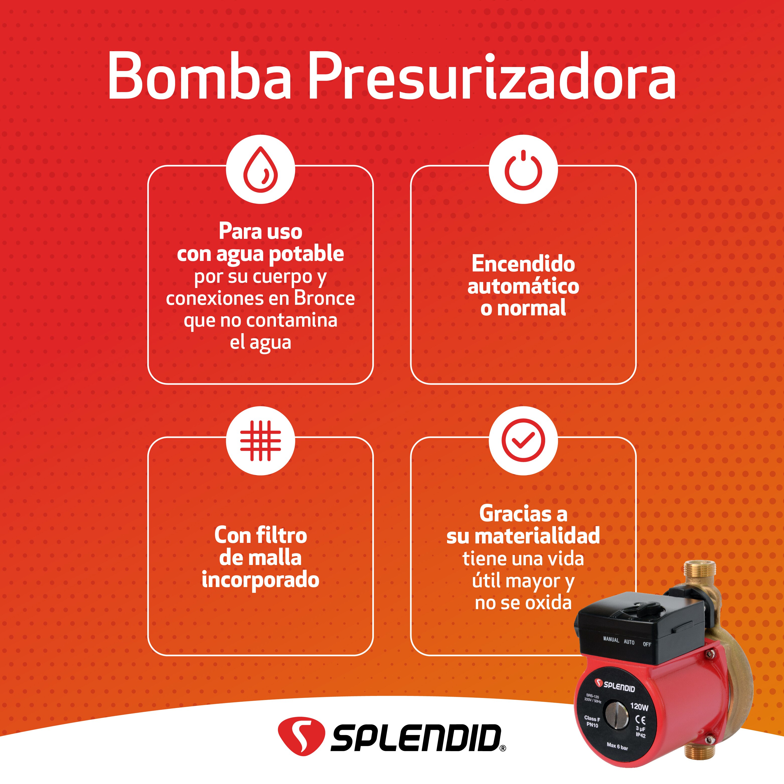 BOMBA RECIRCULAR PRESURIZADORA SPLENDID BRS120 120W - 2