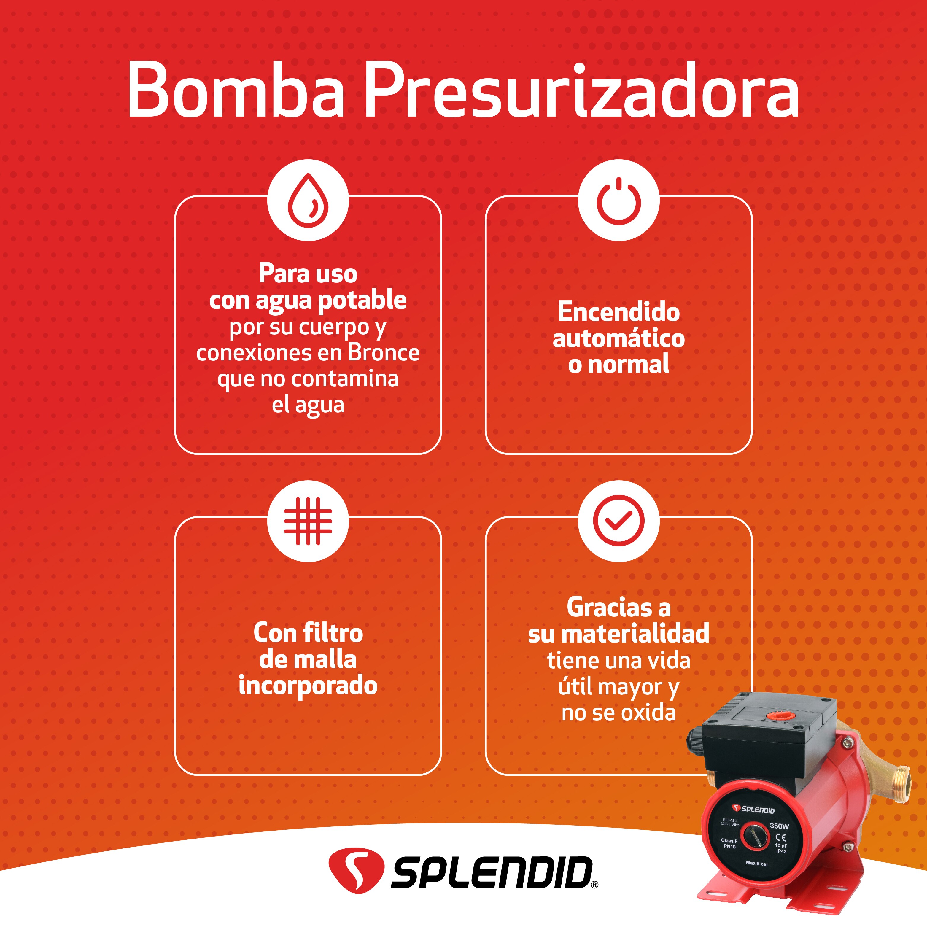 BOMBA RECIRCULAR PRESURIZADORA SPLENDID BRS-350 350W - 2