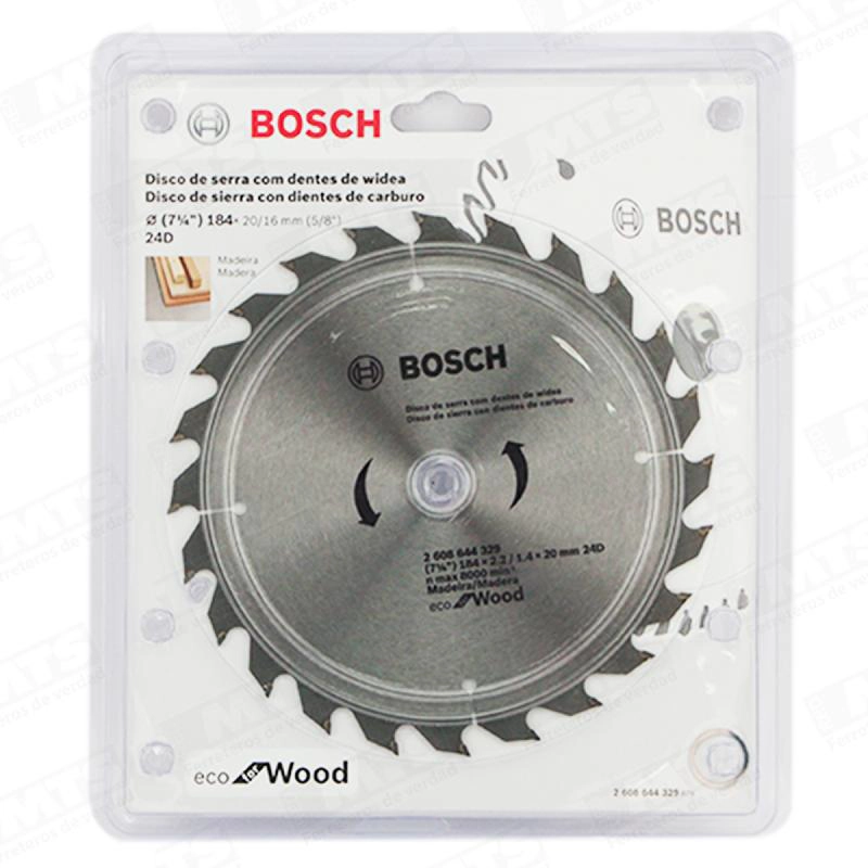 DISCO SIERRA ECO 184MM 71/4' X 24 DIENTES BOSCH - 2
