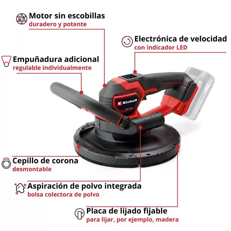 LIJADOR YESO PROF 18V EINHELL TP-DWS 18/225 S/B-C - 4