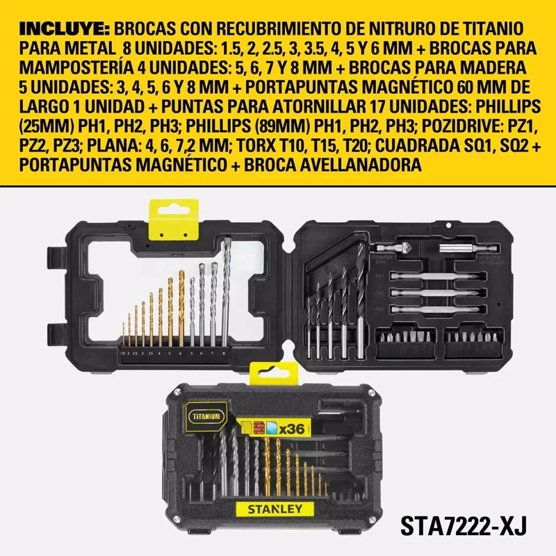 SET 36 PZAS PERFORAR Y ATORNILLAR STANLEY STA7222-XJ - 5