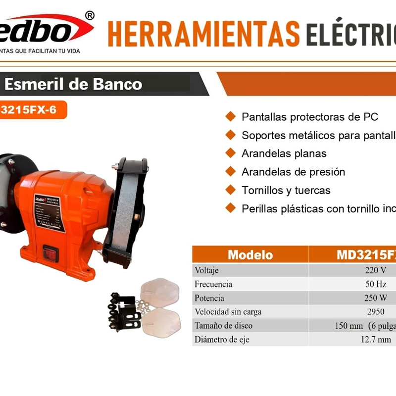 ESMERIL DE BANCO REDBO DE 6' 250W EB0001 - 2