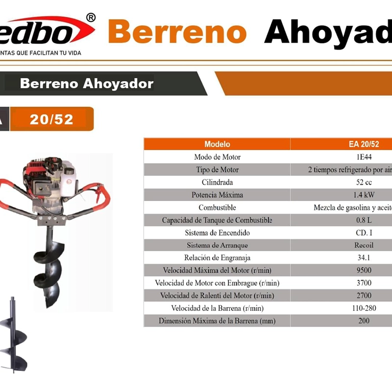 AHOYADOR REDBO 52CC 1.6HP 3 BROCAS - 1