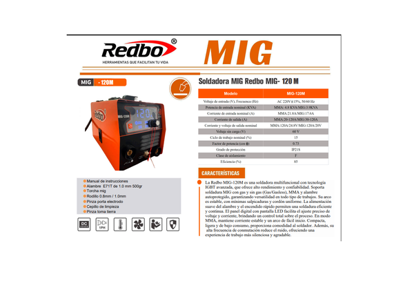 SOLDADORA MIG REDBO DIGITAL 120A CON/ACC  MIG-120M - 2