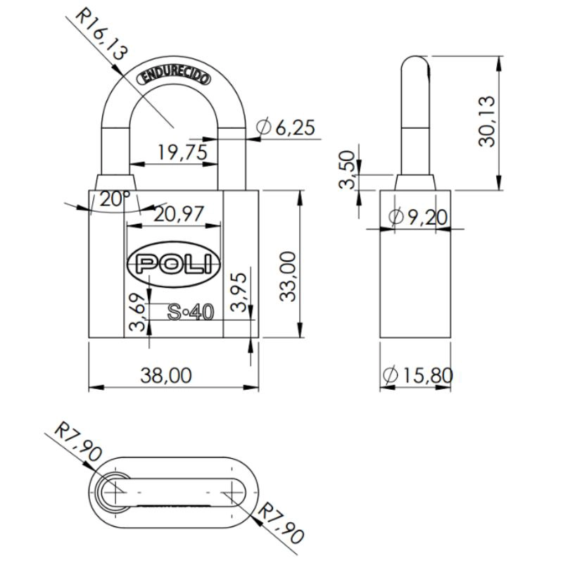 CANDADO POLI S 40MM BR-CJ 3 LLAVES 157140 - 4