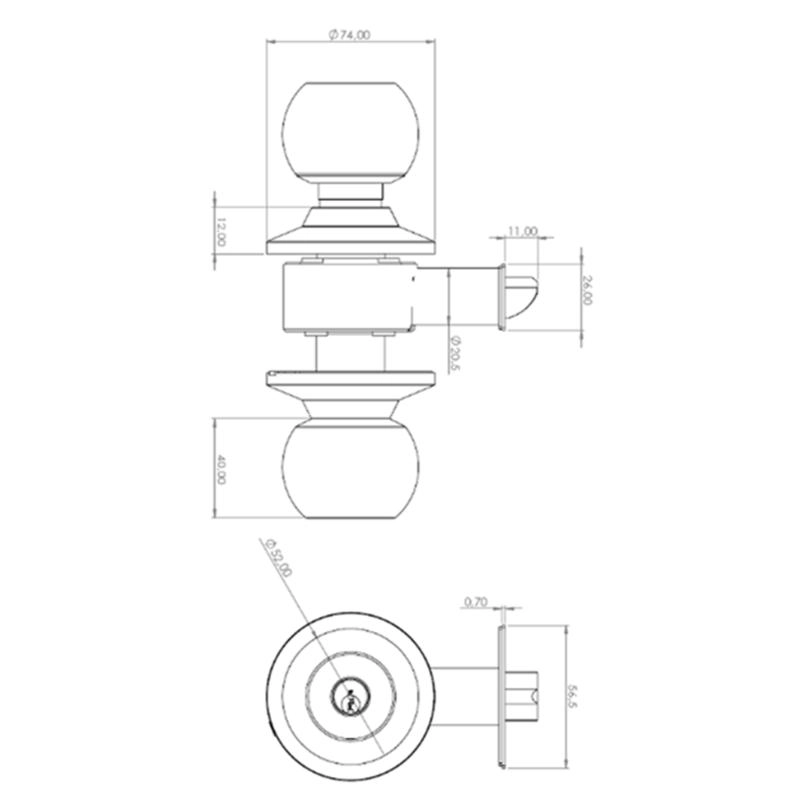 CERRADURA CILIN.POMO POLI SFERA 11203 OF/DOR AI CJ - 3