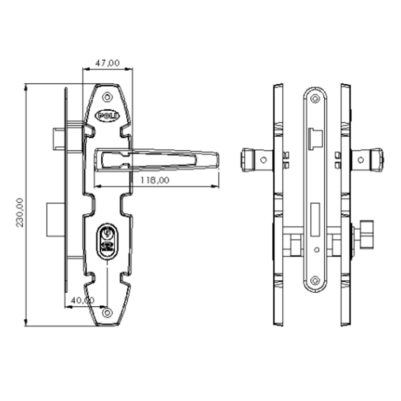 CERRADURA EMBUTIDA NORDICA OVAL B40 BAÑO NEGRO BT - 7