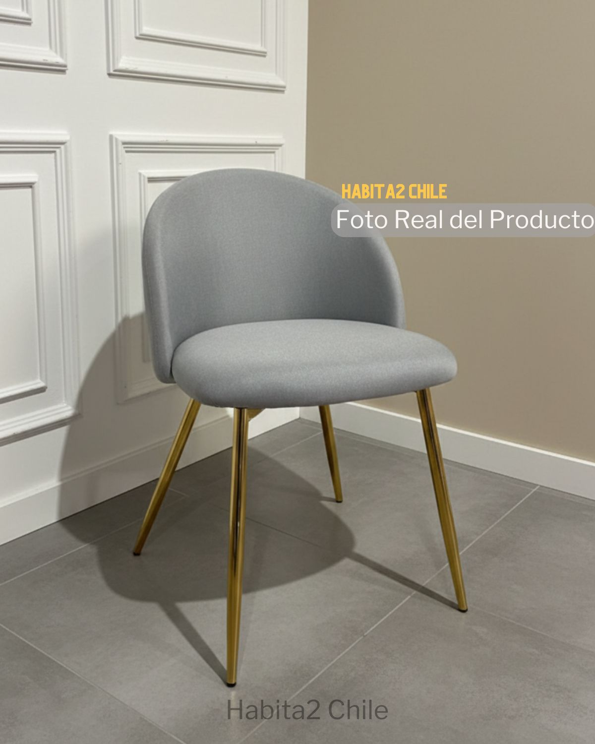 SILLA SITIAL HABITA2 NORDIC LINO GRIS PATAS METÁLICAS DORADAS - 3