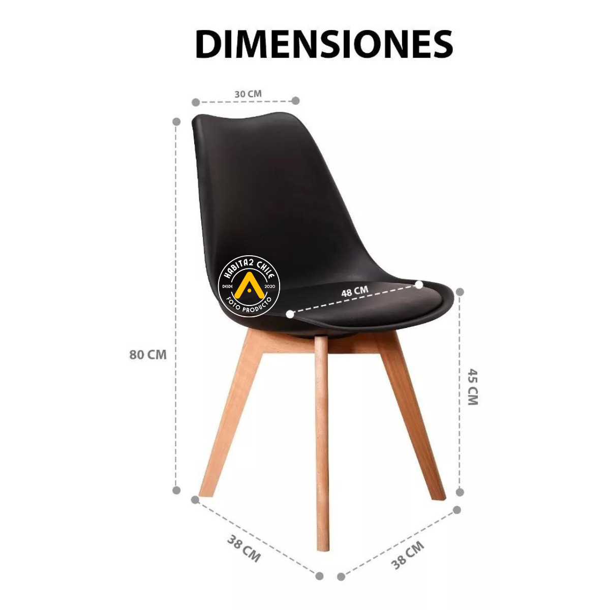 SILLA COMEDOR HABITA2 TULIP NEGRO PACK 6 ASIENTO ACOLCHADO - 2