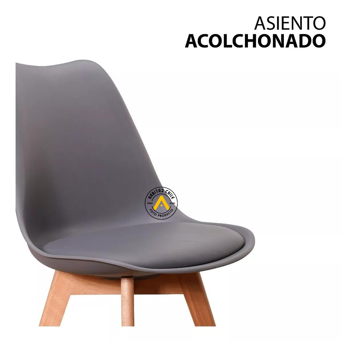 SILLA COMEDOR HABITA2 TULIP GRIS PACK 4 ASIENTO ACOLCHADO - 2