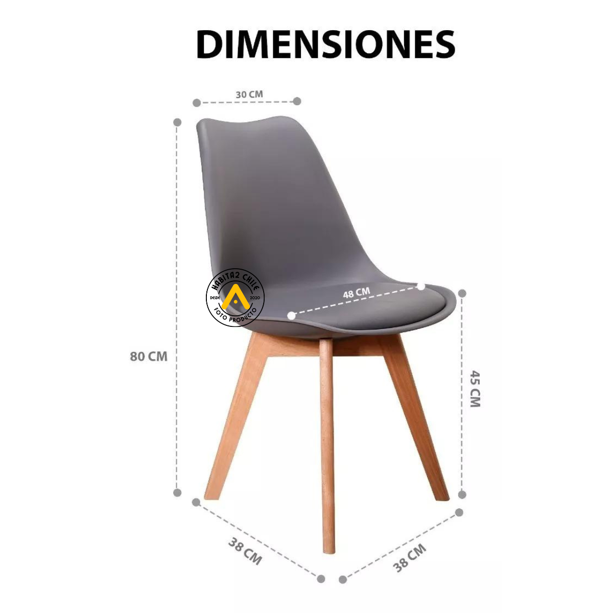 SILLA COMEDOR HABITA2 TULIP GRIS PACK 4 ASIENTO ACOLCHADO - 3