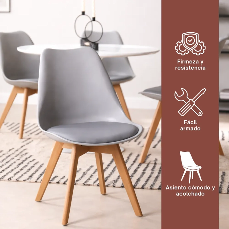SILLA COMEDOR HABITA2 TULIP GRIS PACK 6 ASIENTO ACOLCHADO - 3
