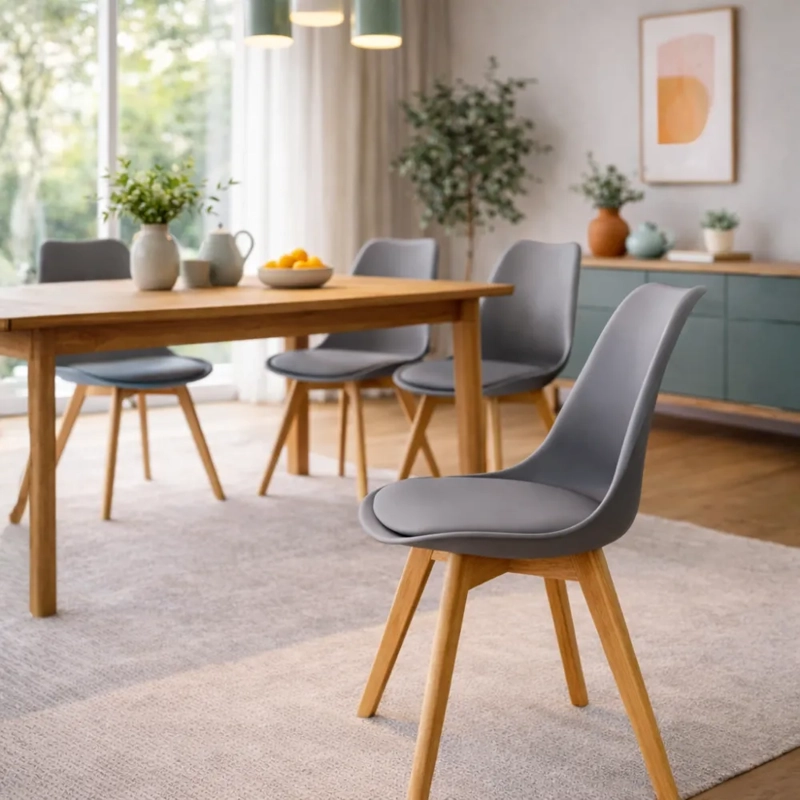 SILLA COMEDOR HABITA2 TULIP GRIS PACK 6 ASIENTO ACOLCHADO - 6