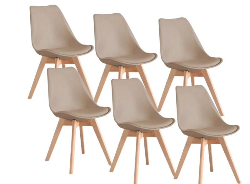 PACK 6 SILLA DE COMEDOR TULIP ASIENTO ACOLCHADO BEIGE - 1