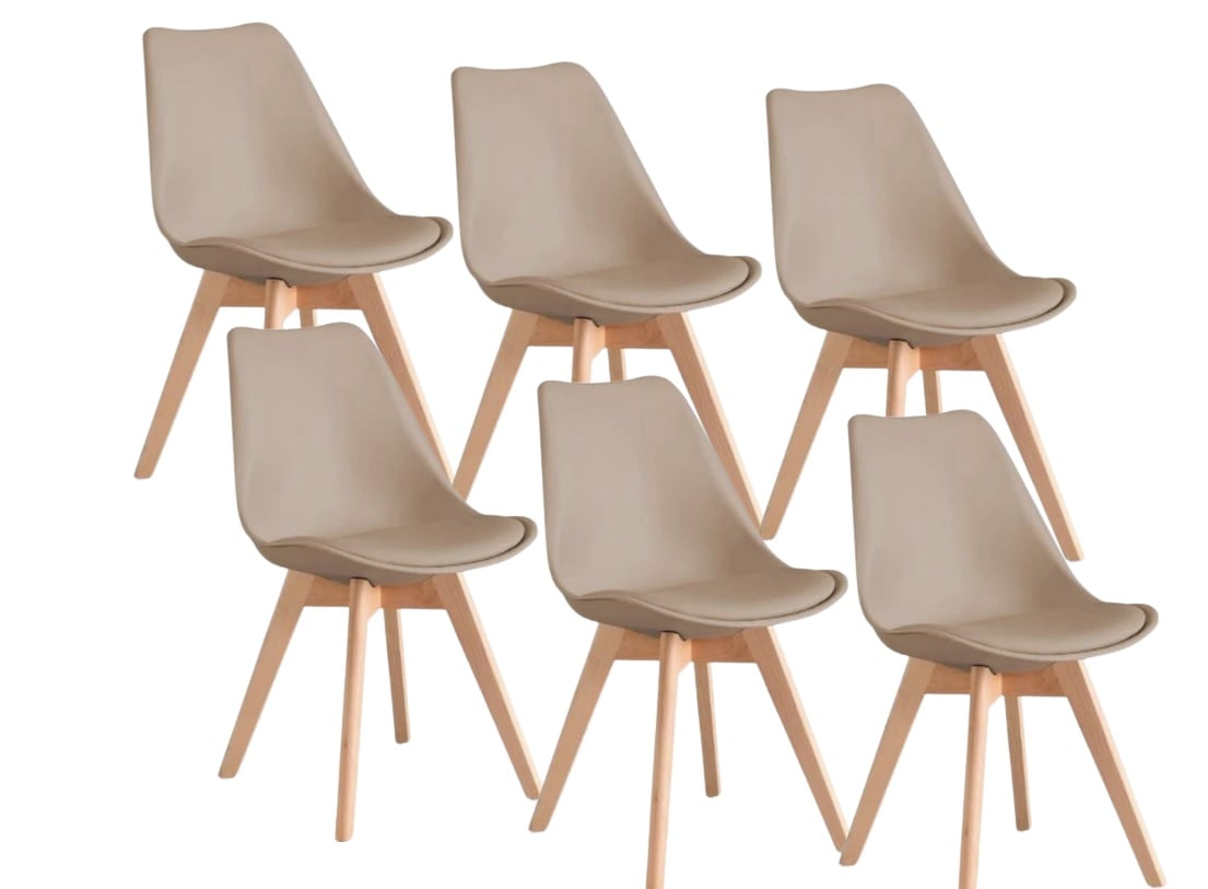 PACK 6 SILLA DE COMEDOR TULIP ASIENTO ACOLCHADO BEIGE - 1
