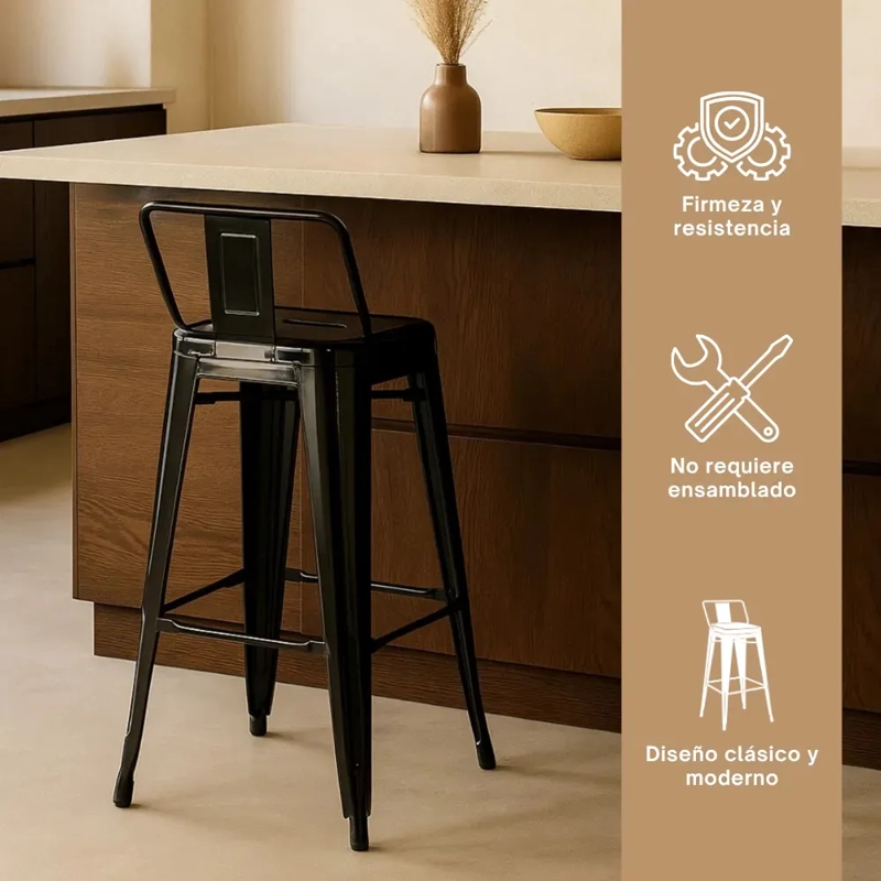 TABURETES HABITA2 TOLIX METÁLICOS NEGRO PACK 4 CON RESPALDO 66 CM - 6