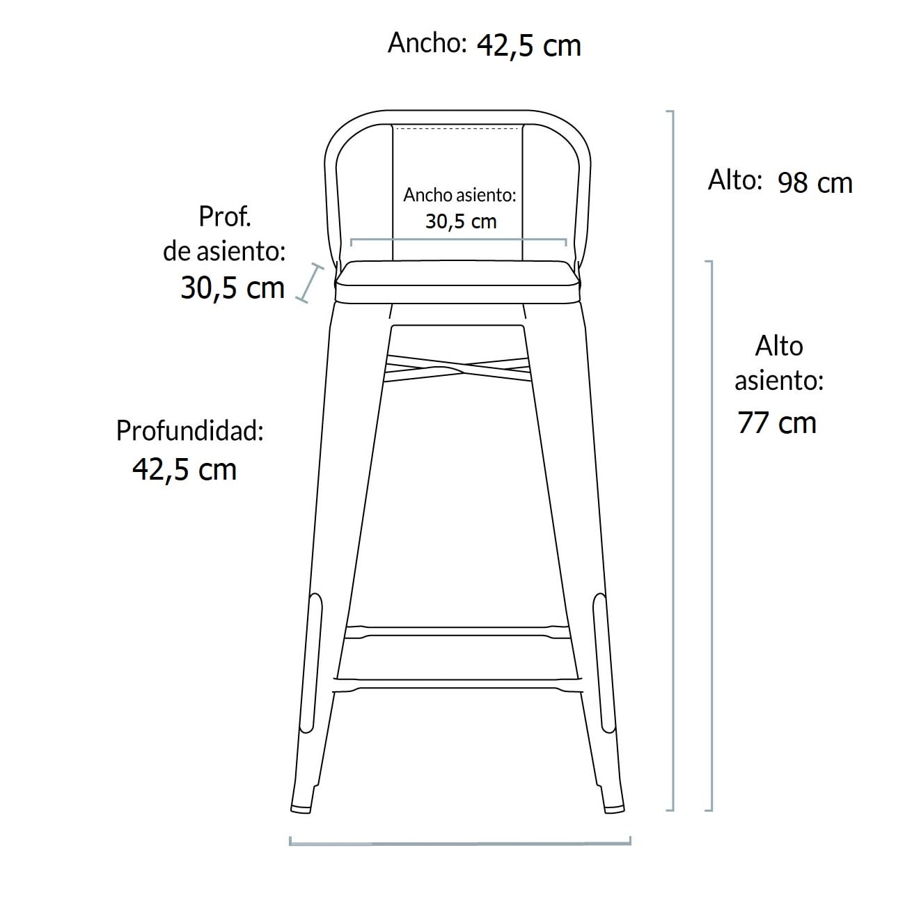 PACK 2 TABURETES METÁLICOS CON RESPALDO TOLIX 77 CM - BLANCO - 2