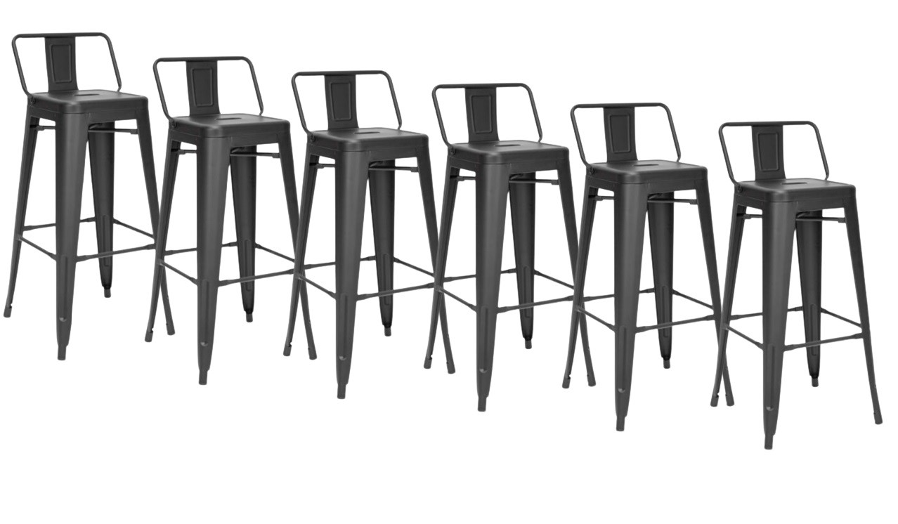 TABURETES HABITA2 TOLIX METÁLICOS NEGRO PACK 6 CON RESPALDO 66 CM - 1